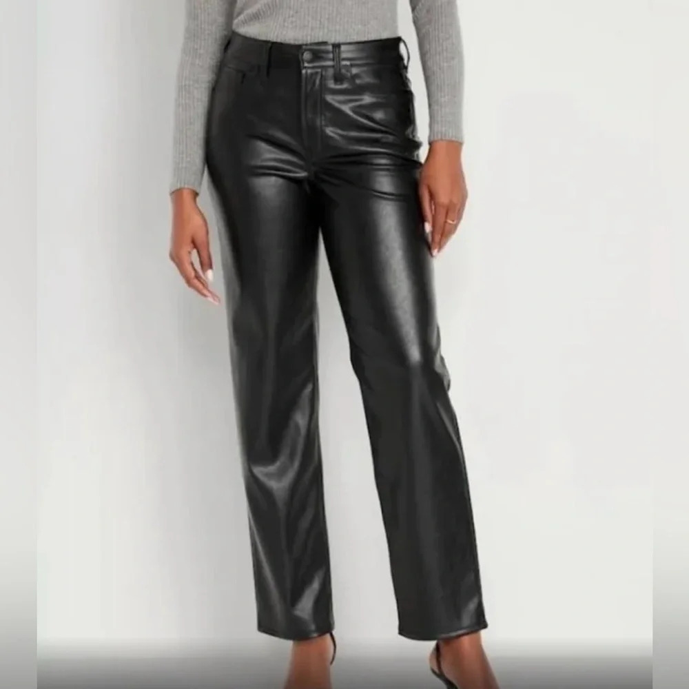 Old Navy High-Waisted OG Loose Black Faux-Leather Pants, M